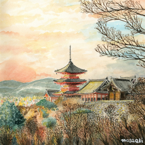 清水寺三重塔の夕日